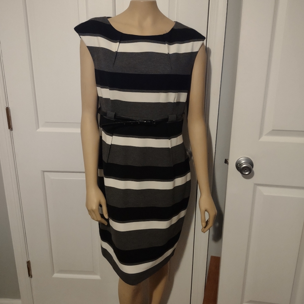 Calvin Klein medi black gray and white dress, size 14